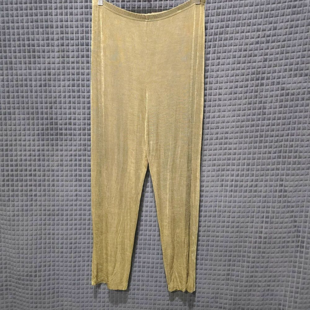 VTG Slinky Brand Pants SzM USA Olive Green Liquid Knit Flowy Boho Chic Fairy 90s